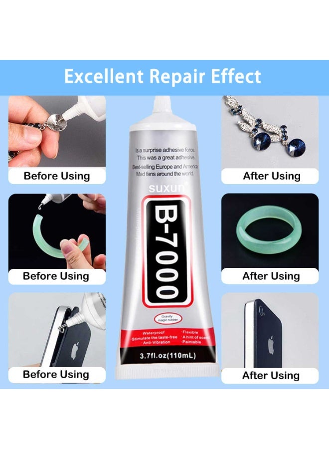 SUXUN B-7000 Multipurpose Clear Glue – Strong Flexible & Waterproof Adhesive, Needle Tip for Precise Repair, Non-Toxic & Quick Drying, for Phone Screen, Jewelry, Leather, Glass, Ceramic, DIY Crafts, Nail Art & Household Fixes (110mL*2PCS) - Image 5