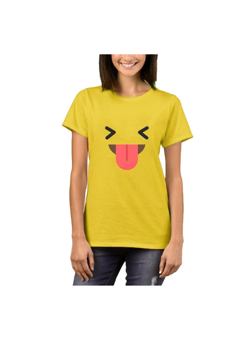 PRINTSHOP4ME - Adult Yellow Smiley Face T-Shirt Unisex Round Neck Short Sleeve Cotton T-Shirt-Soft And Comfortable Tshirt - Image 1