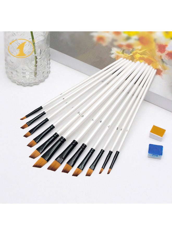 YIXIN Gouache Full Set Of 12 Pearlescent White Rod Students Acrylic Brush Children Painting Nylon Hair Oil Brush - Image 1