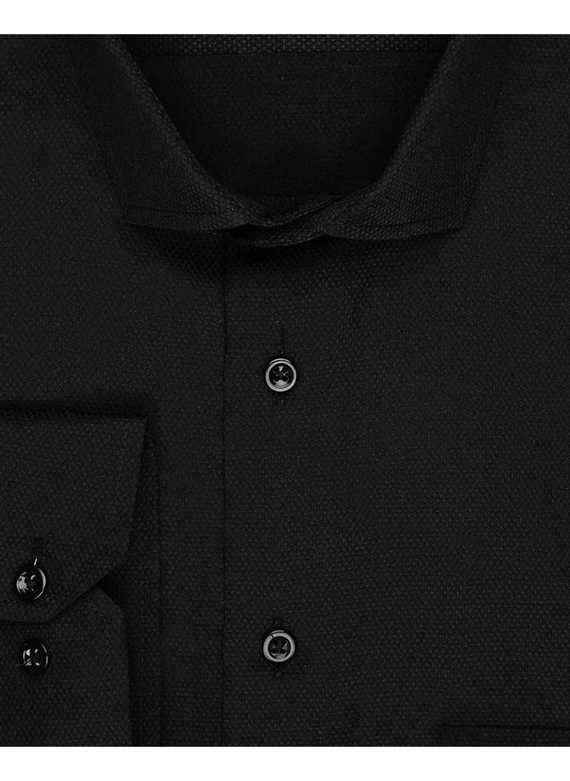Süvari Loose Cut Dobby Long Black Shirt