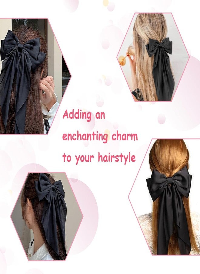 RHOSYN 3 Pcs Large Hair Bow for Women, Big Bow Hair Clips Long Tail, Silky Satin Bowknot Hairclips with Alligator Clip Aesthetic Hair Accessories Oversized Bows Hair Barrettes for Party(Black, Cream &Maroon) - Image 5