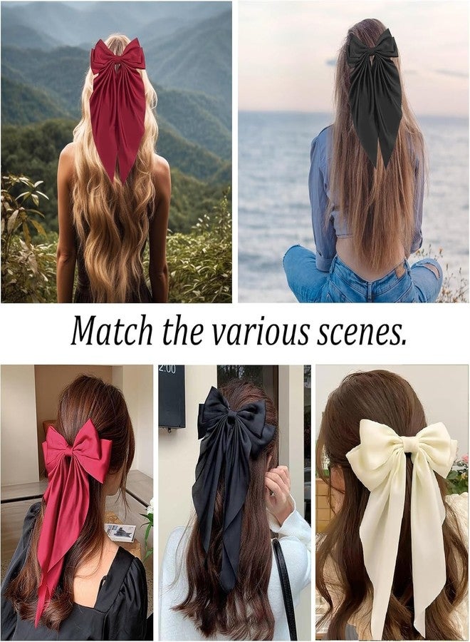 RHOSYN 3 Pcs Large Hair Bow for Women, Big Bow Hair Clips Long Tail, Silky Satin Bowknot Hairclips with Alligator Clip Aesthetic Hair Accessories Oversized Bows Hair Barrettes for Party(Black, Cream &Maroon) - Image 3