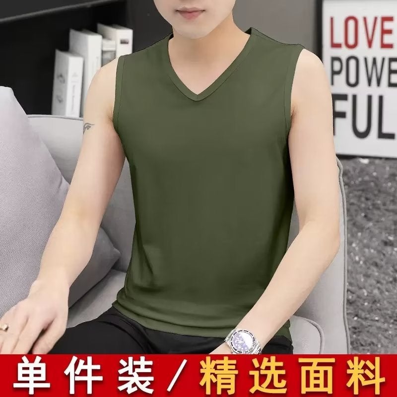 Modal Cotton V-Neck Mens Tank Top Summer Sleeveless T-Shirt blue  - Image 2
