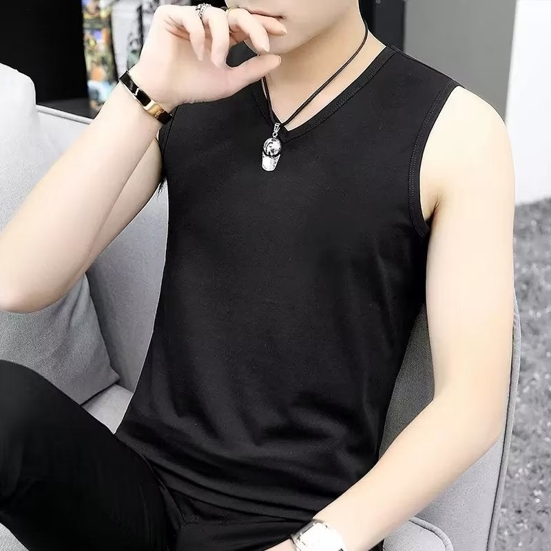 Modal Cotton V-Neck Mens Tank Top Summer Sleeveless T-Shirt blue  - Image 4