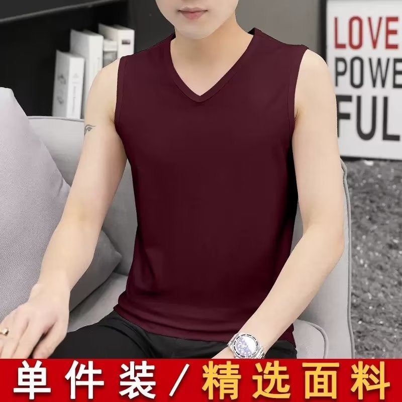Modal Cotton V-Neck Mens Tank Top Summer Sleeveless T-Shirt blue  - Image 3