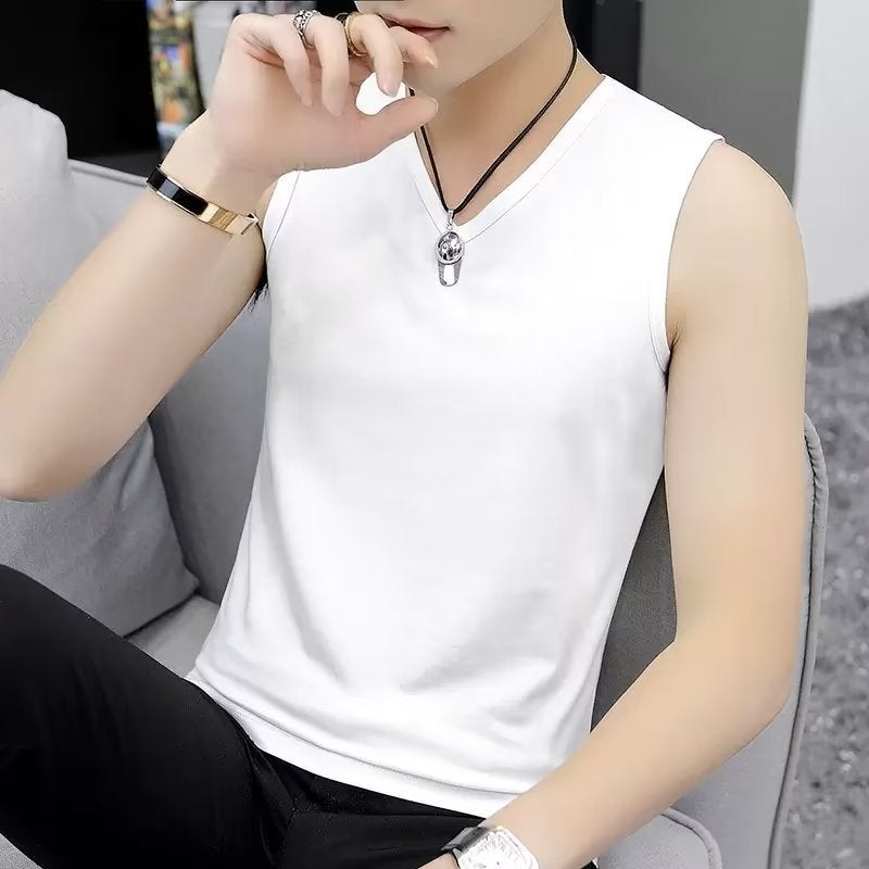 Modal Cotton V-Neck Mens Tank Top Summer Sleeveless T-Shirt blue  - Image 5