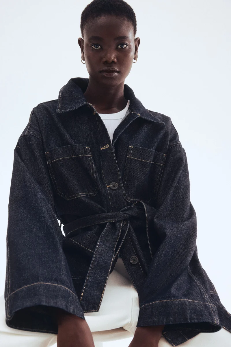 H&M Tie-belt denim jacket