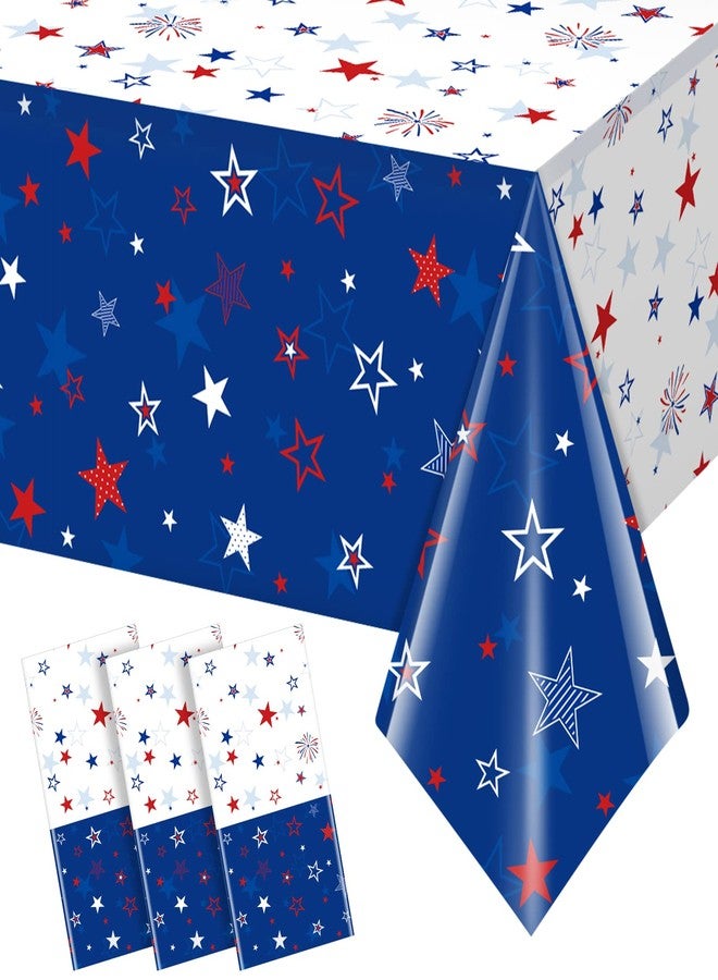 Jectivs 3 Pack Patriotic Tablecloth Decorations for 4th of July Independence Day, Plastic Memorial Day Table Cover Printed with Stars and Fireworks for Patriotic Themed Party Supplies, 54 x 108 Inch - Image 1