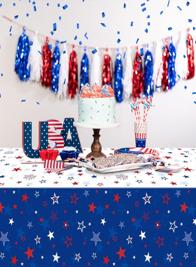 Jectivs 3 Pack Patriotic Tablecloth Decorations for 4th of July Independence Day, Plastic Memorial Day Table Cover Printed with Stars and Fireworks for Patriotic Themed Party Supplies, 54 x 108 Inch - Image 5