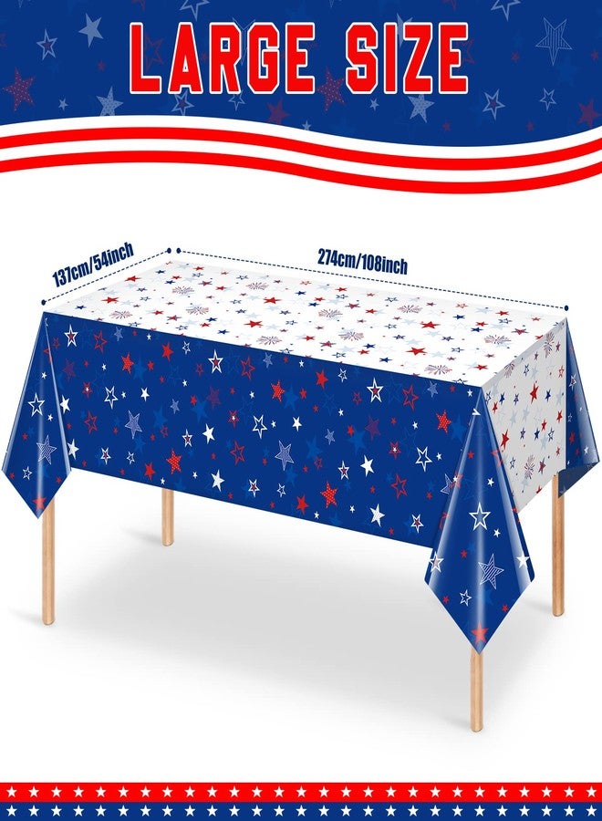 Jectivs 3 Pack Patriotic Tablecloth Decorations for 4th of July Independence Day, Plastic Memorial Day Table Cover Printed with Stars and Fireworks for Patriotic Themed Party Supplies, 54 x 108 Inch - Image 2