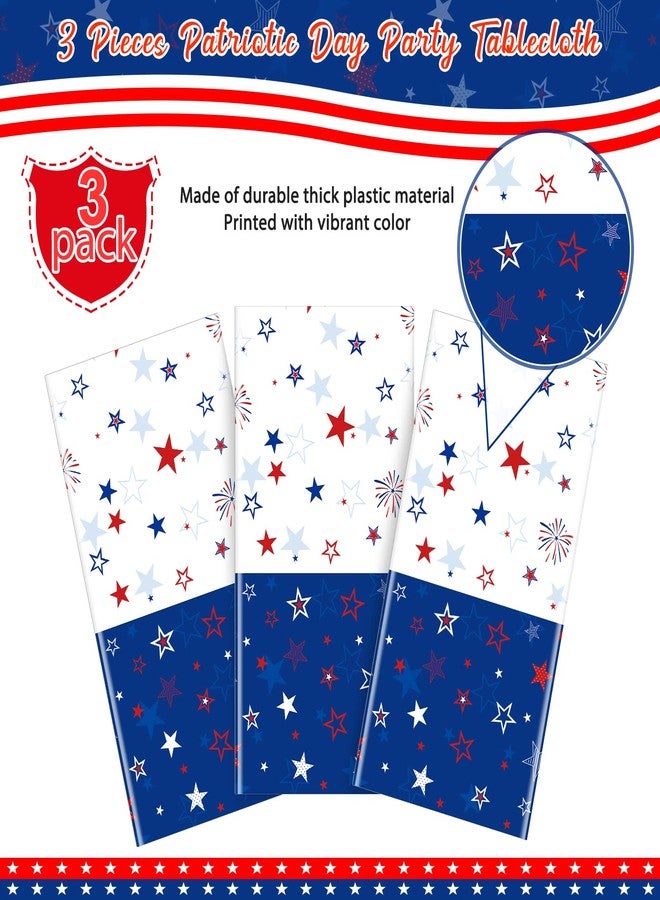 Jectivs 3 Pack Patriotic Tablecloth Decorations for 4th of July Independence Day, Plastic Memorial Day Table Cover Printed with Stars and Fireworks for Patriotic Themed Party Supplies, 54 x 108 Inch - Image 4