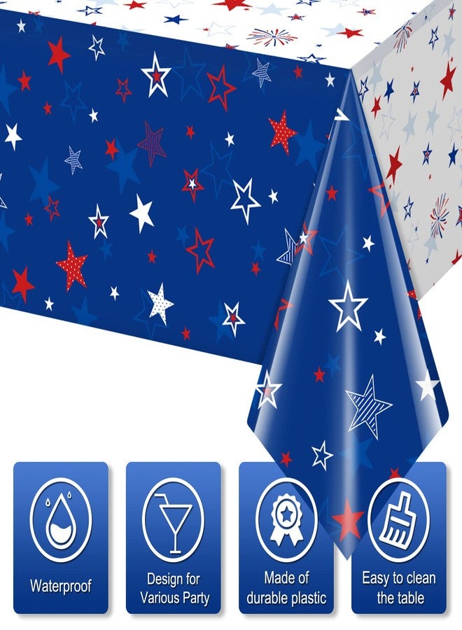 Jectivs 3 Pack Patriotic Tablecloth Decorations for 4th of July Independence Day, Plastic Memorial Day Table Cover Printed with Stars and Fireworks for Patriotic Themed Party Supplies, 54 x 108 Inch - Image 3