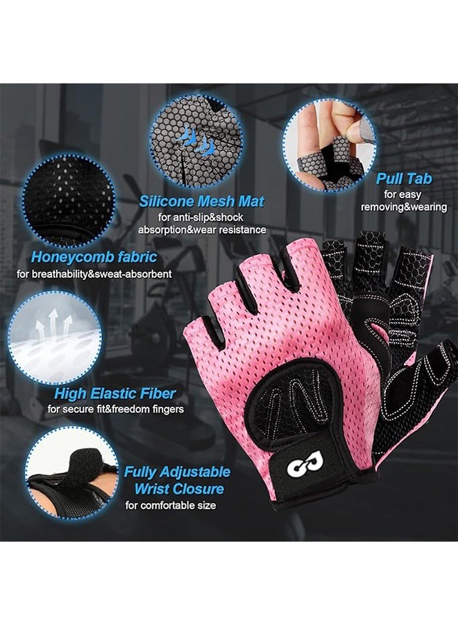 إم إكس إن قفازات تمارين، نصف إصبع مع قفازات تدريب للحماية من الكف، قفازات رفع وزن للألعاب الرياضية خفيفة الوزن وقفازات ركوب قفازات رياضية مضادة للصدمات من السيليكون للنساء والرجال (وردي) - Image 3