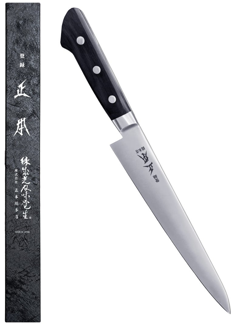 MASAMOTO VG Sujihiki Slicing Knife 95 240mm Made in JAPAN Professional Japanese Slicer Knife for Brisket Meat Sashimi Super Sharp Japanese Stainless Steel Blade Full Tang POM Handle Black
