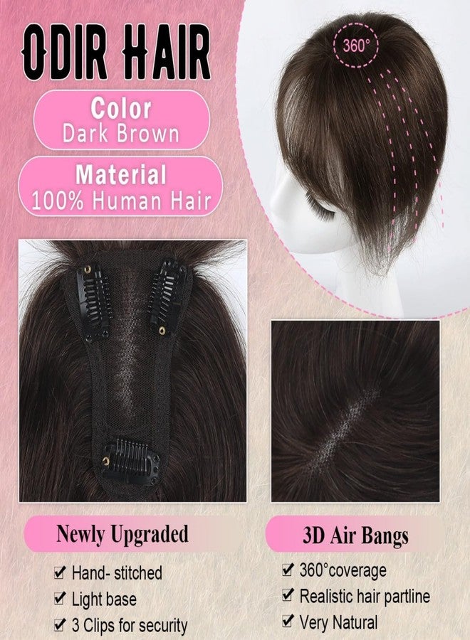 أودير غرة شعر أودير بمشبك للنساء، شعر بشري طبيعي بني داكن، تغطية 360 درجة، غرة خفيفة، وصلات شعر للشعر الخفيف - Image 4