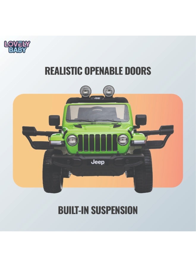 Jeep جيب روبكون المدعوم للأطفال LB 555EL، عجلات EVA، تحكم عن بعد، بدء تشغيل بالمفتاح، نظام تعليق، مشغل MP3-USB، أضواء، سيارة خارج الطريق، مركبة للأطفال، باب مفتوح - أخضر - Image 5