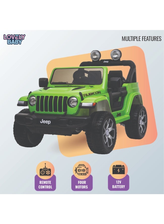 Jeep جيب روبكون المدعوم للأطفال LB 555EL، عجلات EVA، تحكم عن بعد، بدء تشغيل بالمفتاح، نظام تعليق، مشغل MP3-USB، أضواء، سيارة خارج الطريق، مركبة للأطفال، باب مفتوح - أخضر - Image 2