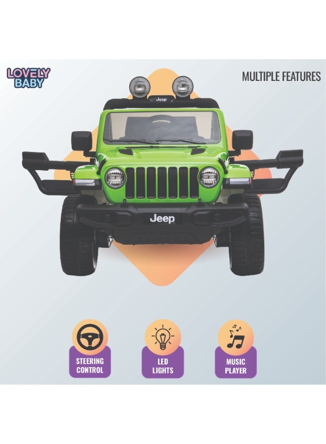 Jeep جيب روبكون المدعوم للأطفال LB 555EL، عجلات EVA، تحكم عن بعد، بدء تشغيل بالمفتاح، نظام تعليق، مشغل MP3-USB، أضواء، سيارة خارج الطريق، مركبة للأطفال، باب مفتوح - أخضر - Image 4
