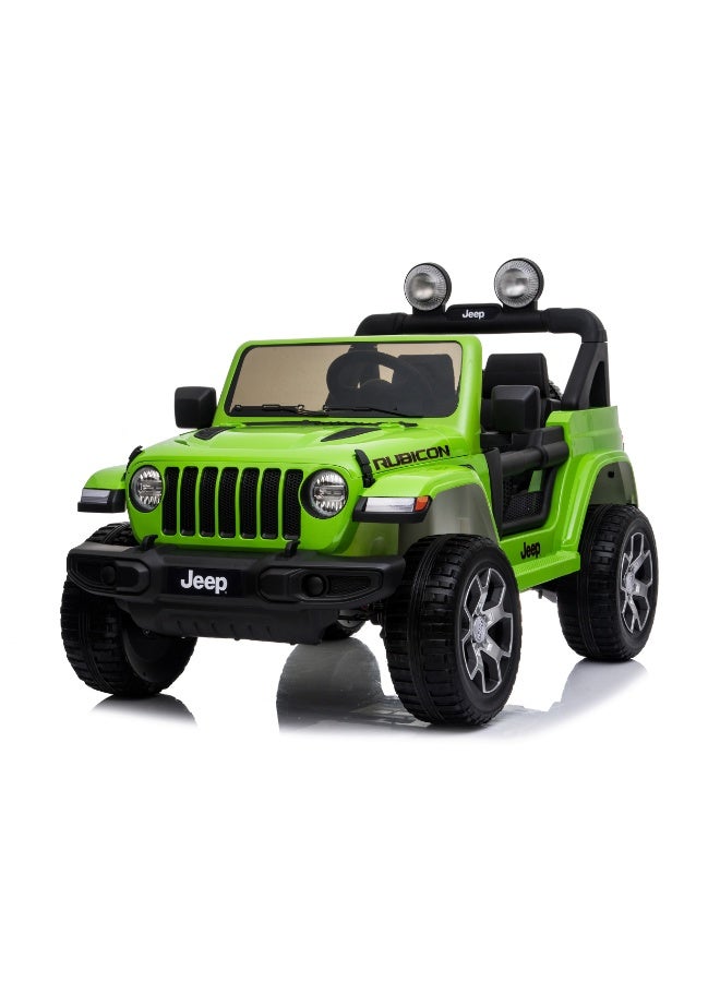 Jeep جيب روبكون المدعوم للأطفال LB 555EL، عجلات EVA، تحكم عن بعد، بدء تشغيل بالمفتاح، نظام تعليق، مشغل MP3-USB، أضواء، سيارة خارج الطريق، مركبة للأطفال، باب مفتوح - أخضر - Image 1