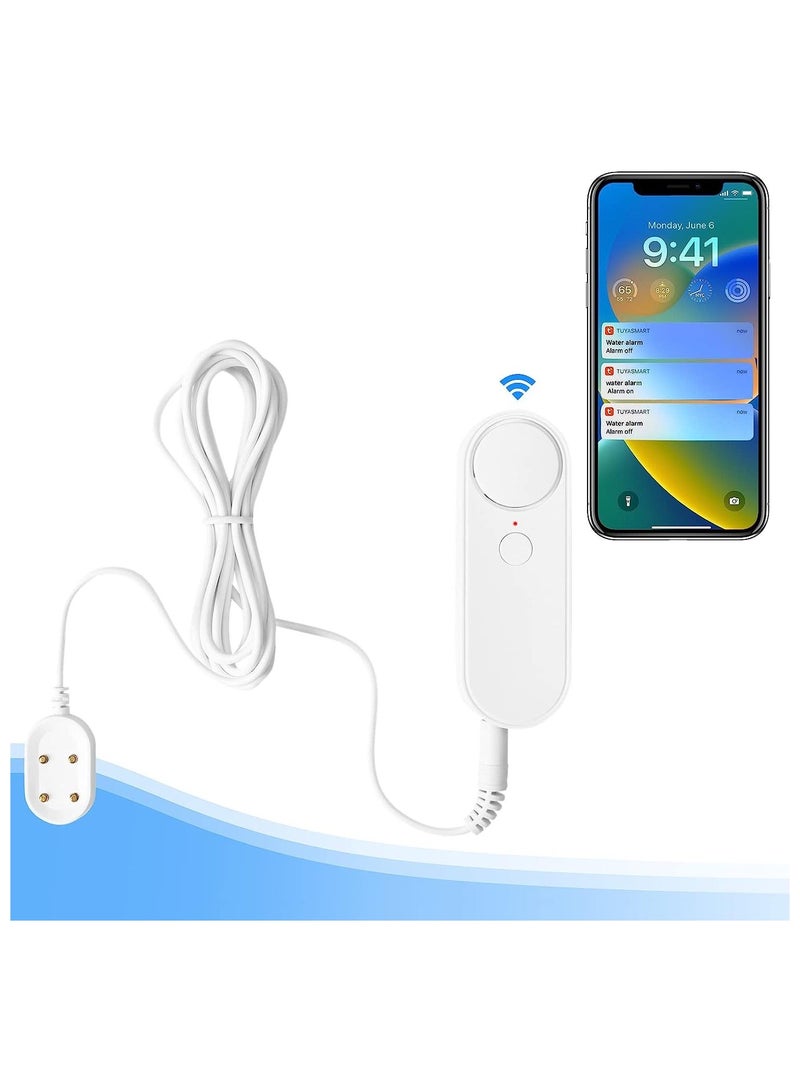 WiFi Water Alarm Leak Detector Smart Water Sensor Alarms with Double Sided Probe Remote App Monitoring 100dB Loud Alarm Sound AAA Battery Powered (Not Include)  - Image 1