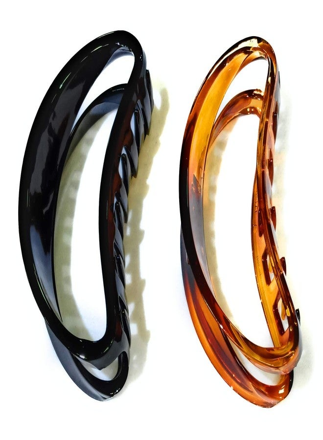 Fairytale Black, Brown Resin Plastic D Shape Big Hair Clutcher Clip/Claw for Women (4 Inches) - Set of 2 - Image 2