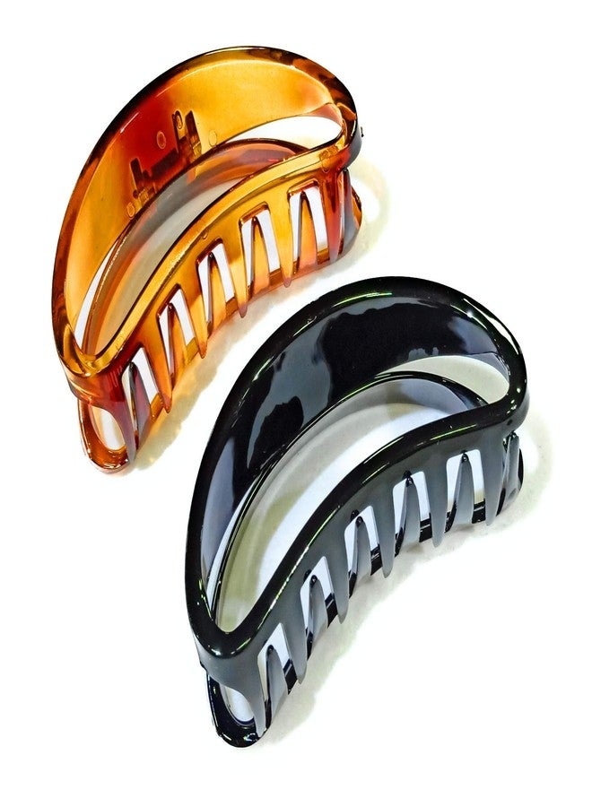 Fairytale Black, Brown Resin Plastic D Shape Big Hair Clutcher Clip/Claw for Women (4 Inches) - Set of 2 - Image 1