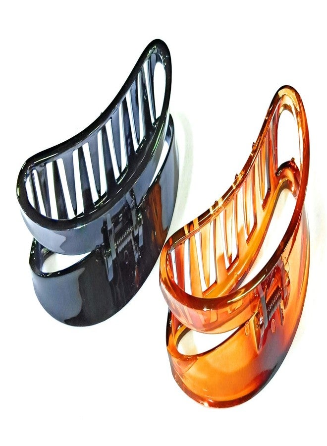 Fairytale Black, Brown Resin Plastic D Shape Big Hair Clutcher Clip/Claw for Women (4 Inches) - Set of 2 - Image 3