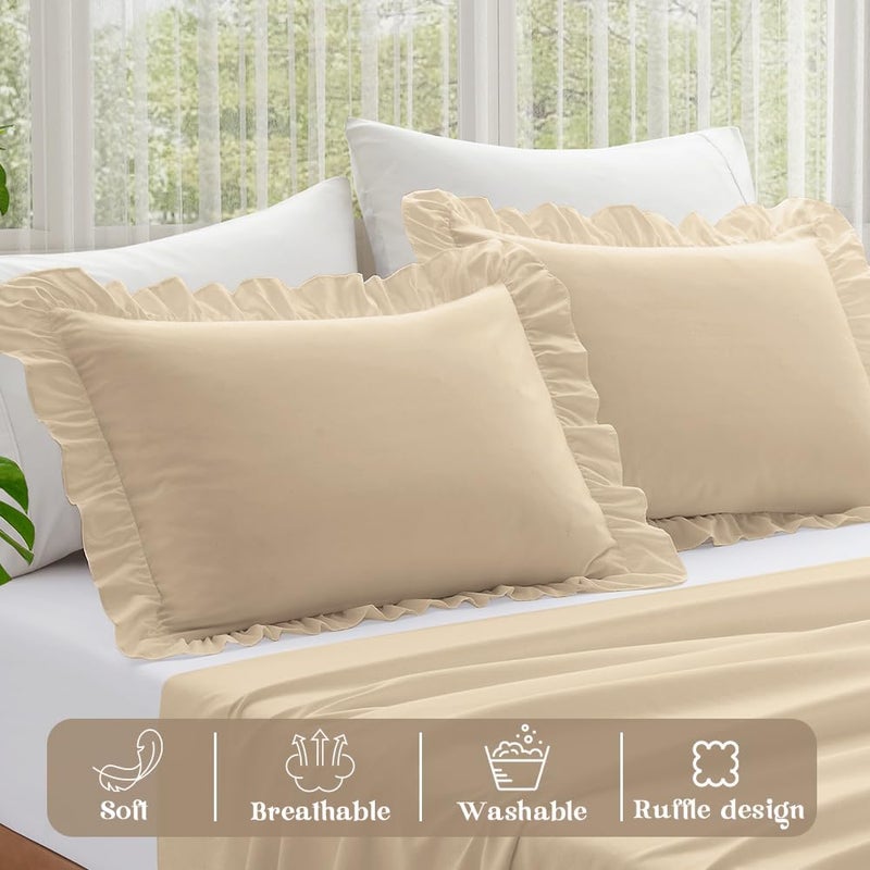 Kkjiaf Ruffle Pillow Cases King Size Set Of 2  Ruffled Pillow Covers With Envelope Closure  Wrinkle Resistant Pillowcases 20"" X 36""  Ruffled Pillow Shams  Khaki - Image 4
