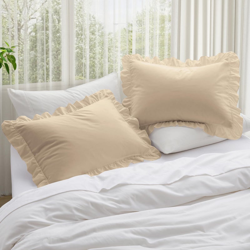 Kkjiaf Ruffle Pillow Cases King Size Set Of 2  Ruffled Pillow Covers With Envelope Closure  Wrinkle Resistant Pillowcases 20"" X 36""  Ruffled Pillow Shams  Khaki - Image 3