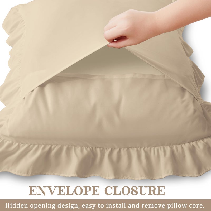 Kkjiaf Ruffle Pillow Cases King Size Set Of 2  Ruffled Pillow Covers With Envelope Closure  Wrinkle Resistant Pillowcases 20"" X 36""  Ruffled Pillow Shams  Khaki - Image 5