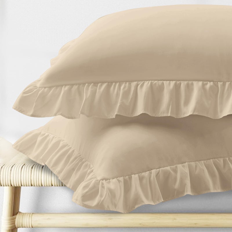 Kkjiaf Ruffle Pillow Cases King Size Set Of 2  Ruffled Pillow Covers With Envelope Closure  Wrinkle Resistant Pillowcases 20"" X 36""  Ruffled Pillow Shams  Khaki - Image 1