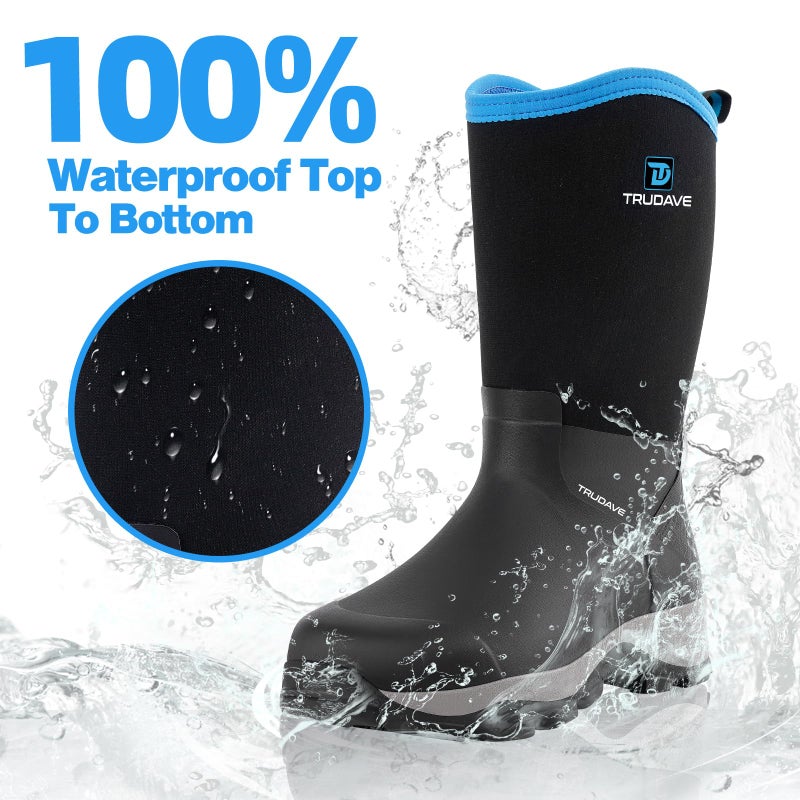 Trudave Rubber Boots for Men with Steel Shank, Waterproof Mid Calf Mens Rain Boots, 5.5mm Neoprene Insulated Mud Work Boots for Garden, Size 6-13 (Black) - Image 3