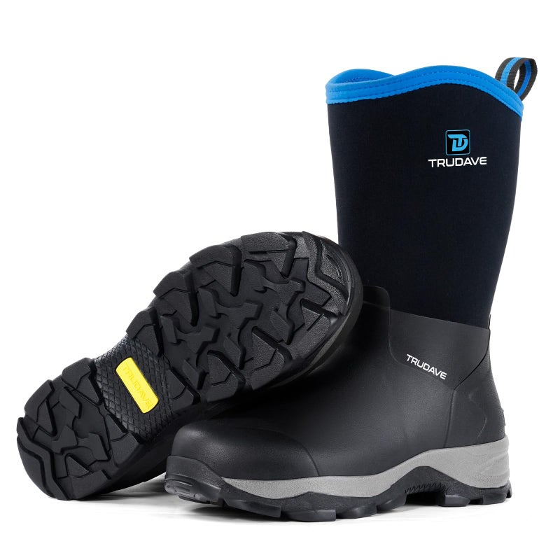 Trudave Rubber Boots for Men with Steel Shank, Waterproof Mid Calf Mens Rain Boots, 5.5mm Neoprene Insulated Mud Work Boots for Garden, Size 6-13 (Black) - Image 1