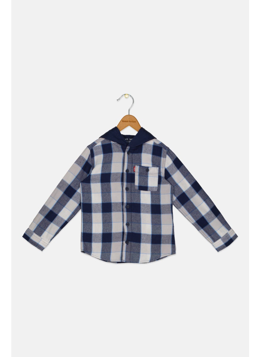 Levi's - Toddlers Boy Hooded Plaid Flannel Shirt, Navy Blue Combo - Image 1