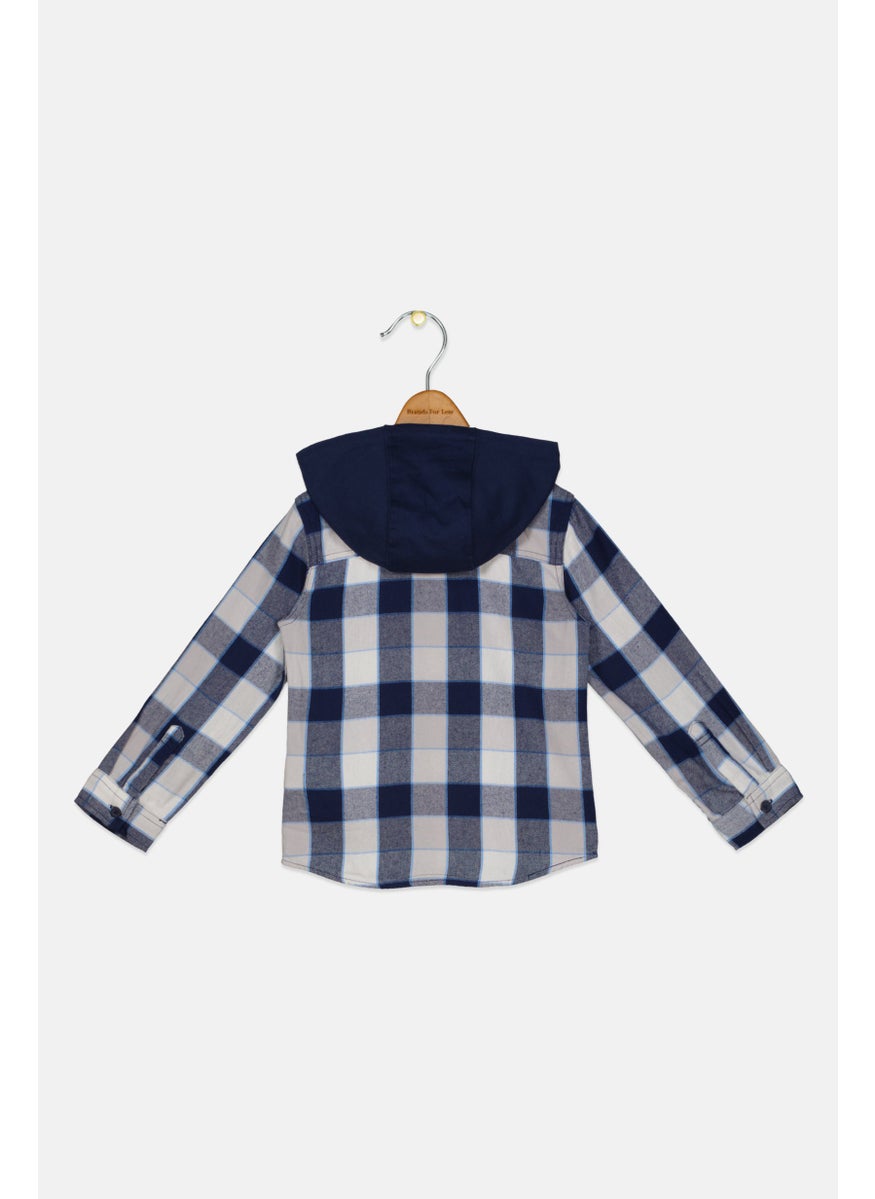 Levi's - Toddlers Boy Hooded Plaid Flannel Shirt, Navy Blue Combo - Image 1