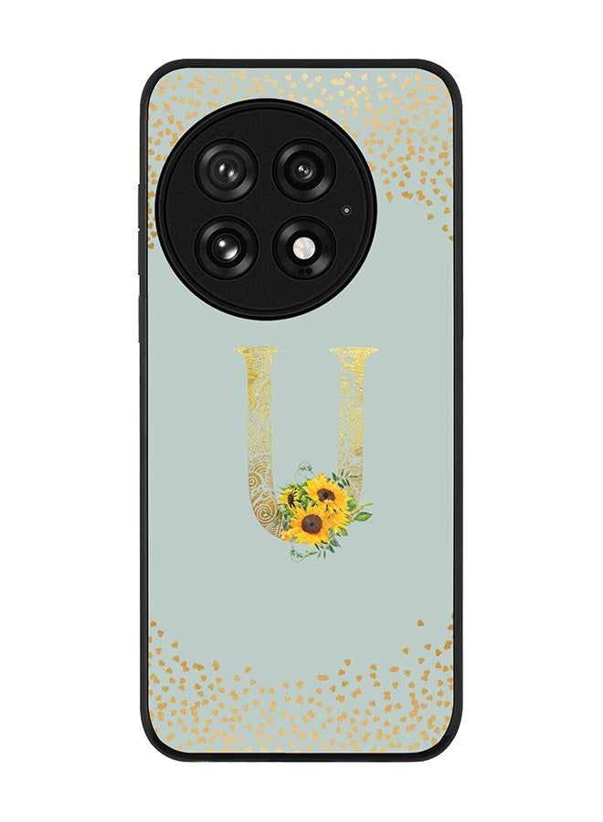 Stylizedd For OnePlus 13 5G Case,Slim fit Camera Protection, Shockproof Thin Phone cover  - Custom Floral Monogram - U  (Light Grey ) - Image 1