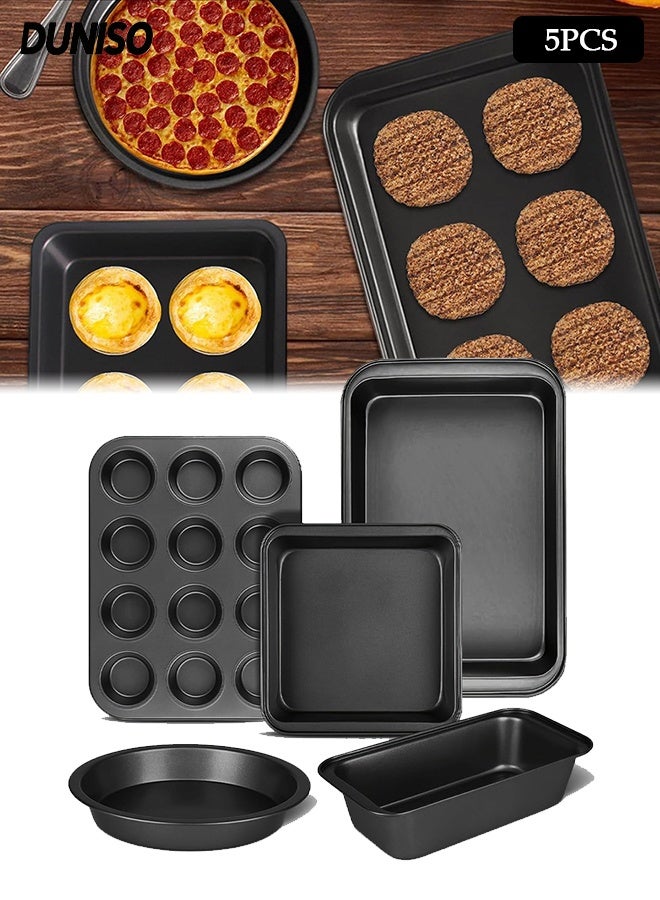 DUNISO 5Pcs Baking Tray Set Nonstick Stackable Bakeware Pans Set Carbon Steel Oven Safe Baking Mold Tray Household Baking Cake Mold Pan Nonstick Baking Pans for Make Cookies,Cake, Bread, Pizza - Image 1