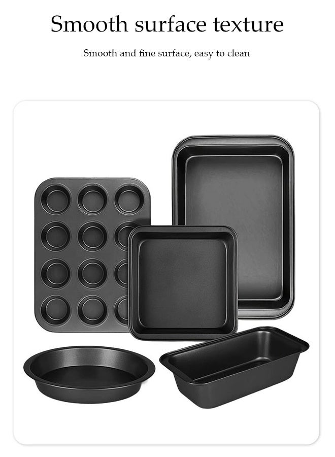DUNISO 5Pcs Baking Tray Set Nonstick Stackable Bakeware Pans Set Carbon Steel Oven Safe Baking Mold Tray Household Baking Cake Mold Pan Nonstick Baking Pans for Make Cookies,Cake, Bread, Pizza - Image 3