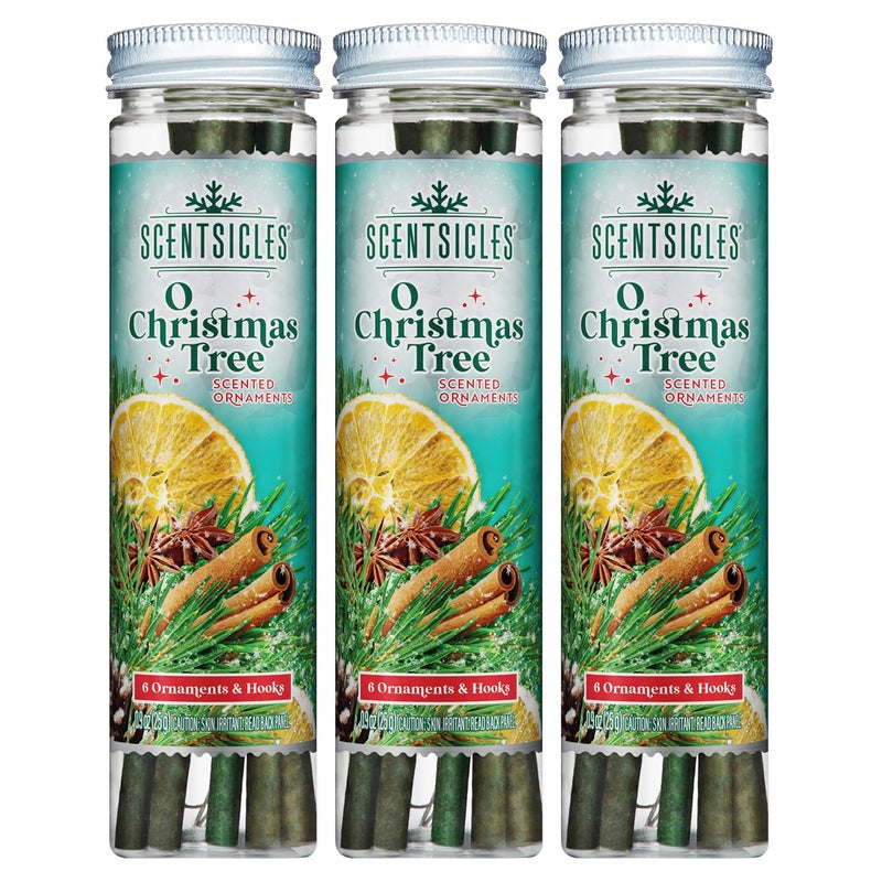 Scentsicles O Christmas Tree Scented Christmas Ornaments with Hooks - 3 Bottles (18 Sticks Total) - Image 1