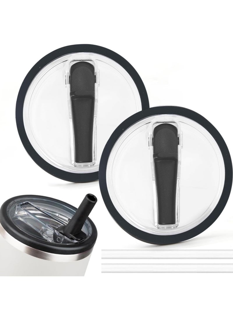 2 Pack 30oz Tumbler Flip Straw Lid Replacement Fit for Stanley Quencher Tumbler with Straws,Leak Proof Splash Resistant Tumbler Lids for Stanley Cup Accessories,Black