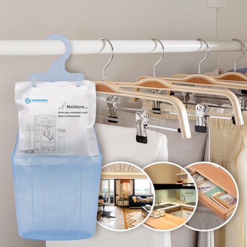 Wisesorb Moisture Absorber Packets with Plastic Case & Hook, Odor Eliminator, Leak Proof, Fragrance Free, Humidity Packs, Hanging Closet Dehumidifier Bags, Moisture Absorber (4 Packs) - Image 3