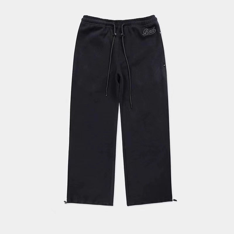South Korea badblood Letter Embroidered Drawstring Sweat Pants Womens Loose Sports Casual Straight Pants Fashion Wide Leg Pants Black 