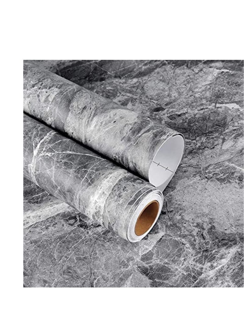كابتن تيك Self-Adhesive Wallpaper, Gray Marble Contact Paper, Oilproof Waterproof Wallpaper for Kitchen Bathroom Peel and Stick Countertop Contact Paper PVC (Gray 15.7 in×196.8 in) - Image 1