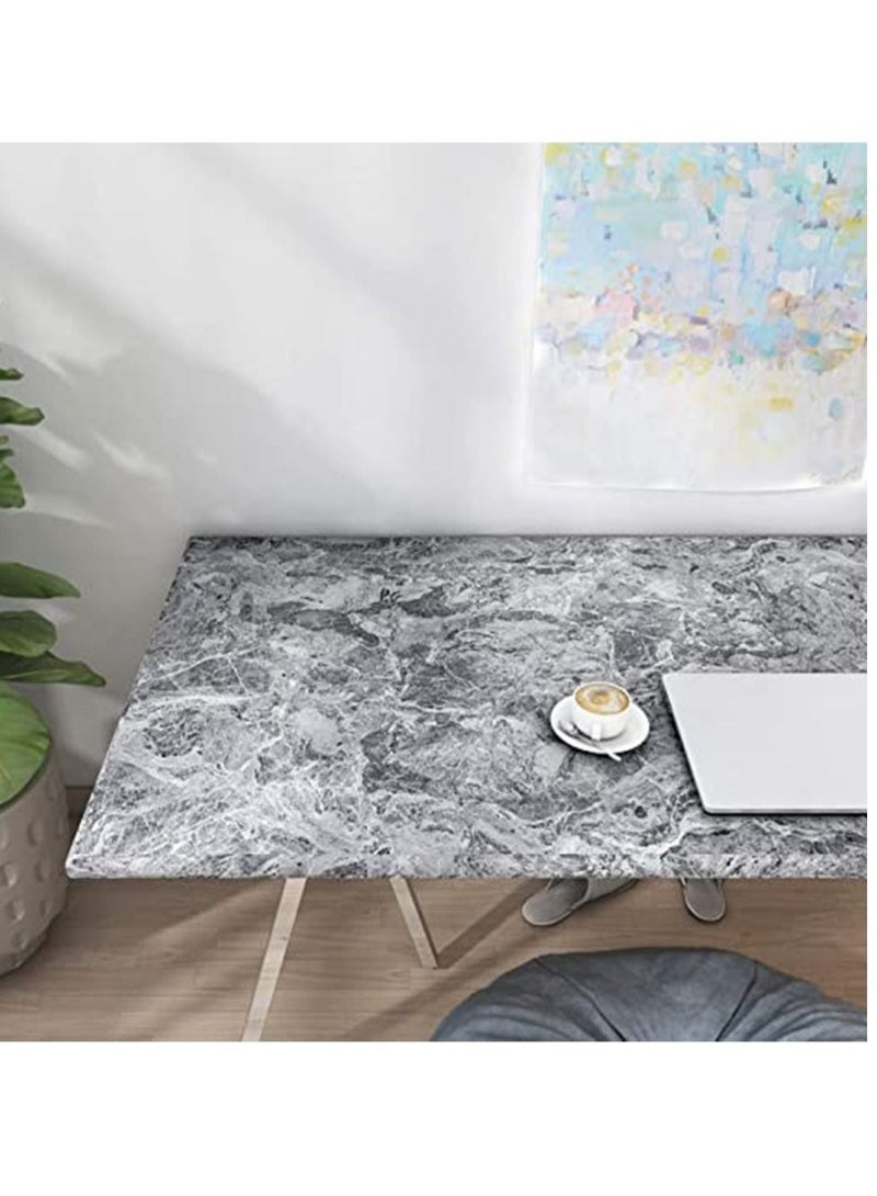 كابتن تيك Self-Adhesive Wallpaper, Gray Marble Contact Paper, Oilproof Waterproof Wallpaper for Kitchen Bathroom Peel and Stick Countertop Contact Paper PVC (Gray 15.7 in×196.8 in) - Image 2