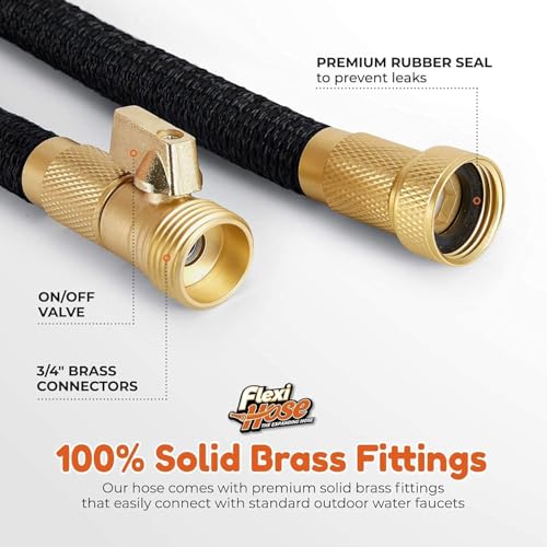 Flexi Hose Plus Expandable Garden Hose with 8 Function Nozzle, 75FT - Lightweight Retractable Garden Hose, Water Hose - No-Kink Flexibility, 3/4 Inch Solid Brass Fittings Includes Hook & Bag - Image 4