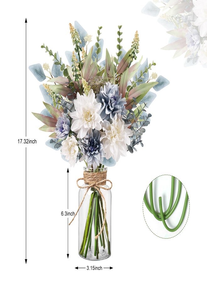 Pusuny Fake Flowers in Vase Artificial Flowers Coffee Table Decor, Faux Flowers in Vase, Flower Arrangements Artificial Plants Silk Flowers for Home Decor Indoor Centerpiece Table Decorations (Blue White) - Image 5
