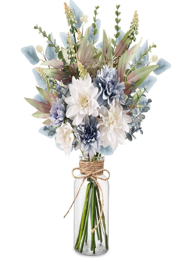 Pusuny Fake Flowers in Vase Artificial Flowers Coffee Table Decor, Faux Flowers in Vase, Flower Arrangements Artificial Plants Silk Flowers for Home Decor Indoor Centerpiece Table Decorations (Blue White) - Image 1