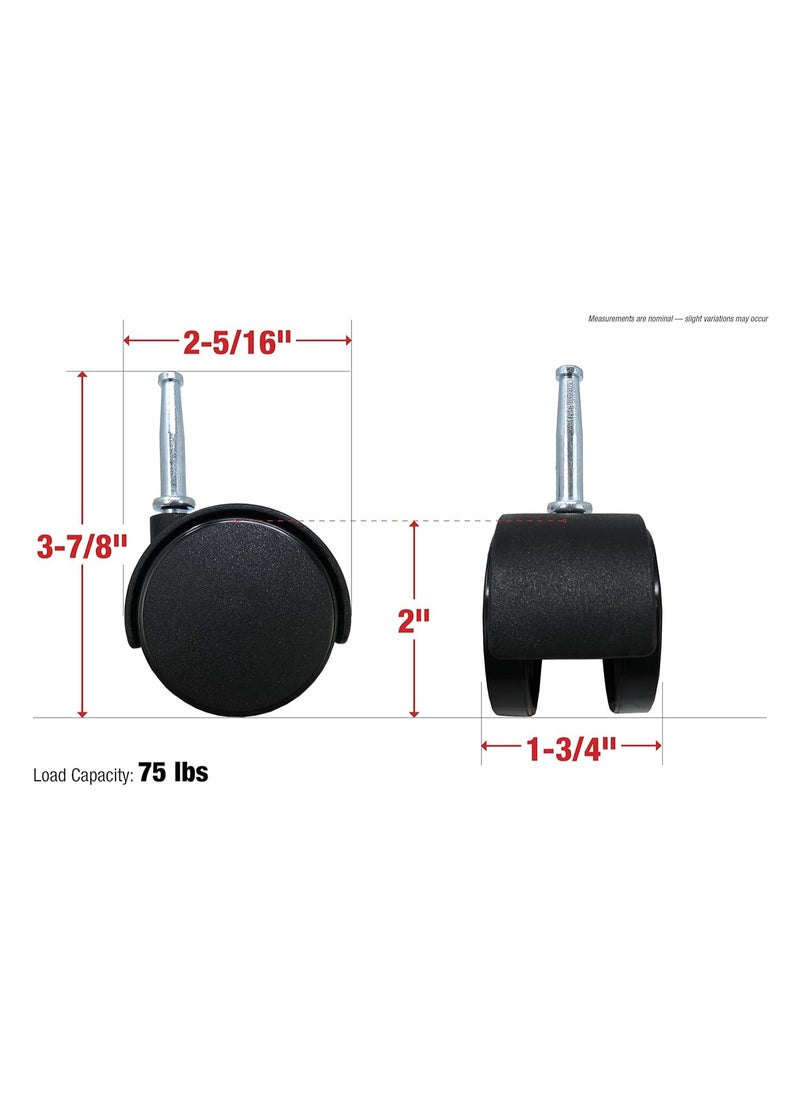 Shepherd Hardware Shepherd Hardware 9418 2-Inch Office Chair Caster, Twin Wheel, 5/16-Inch Stem Diameter, 75-lb Load Capacity, Black, 2 Count (Pack of 1)  - Image 5