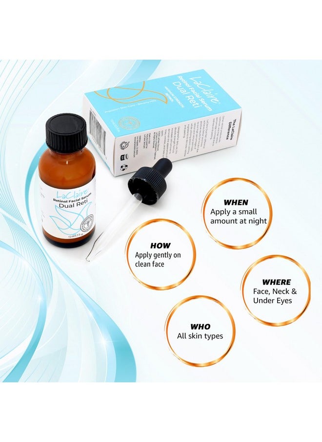 laclaire - Laclaire Retinol Facial Serum-Dual Reti - Anti-Aging, Brightening Neck & Facial Serum Helps Firm, Smooth, & Nourish Skin with Lactic Acid, Vitamin A, & Retinyl Palmitate - Anti Wrinkle Serums 15 ml - Image 1