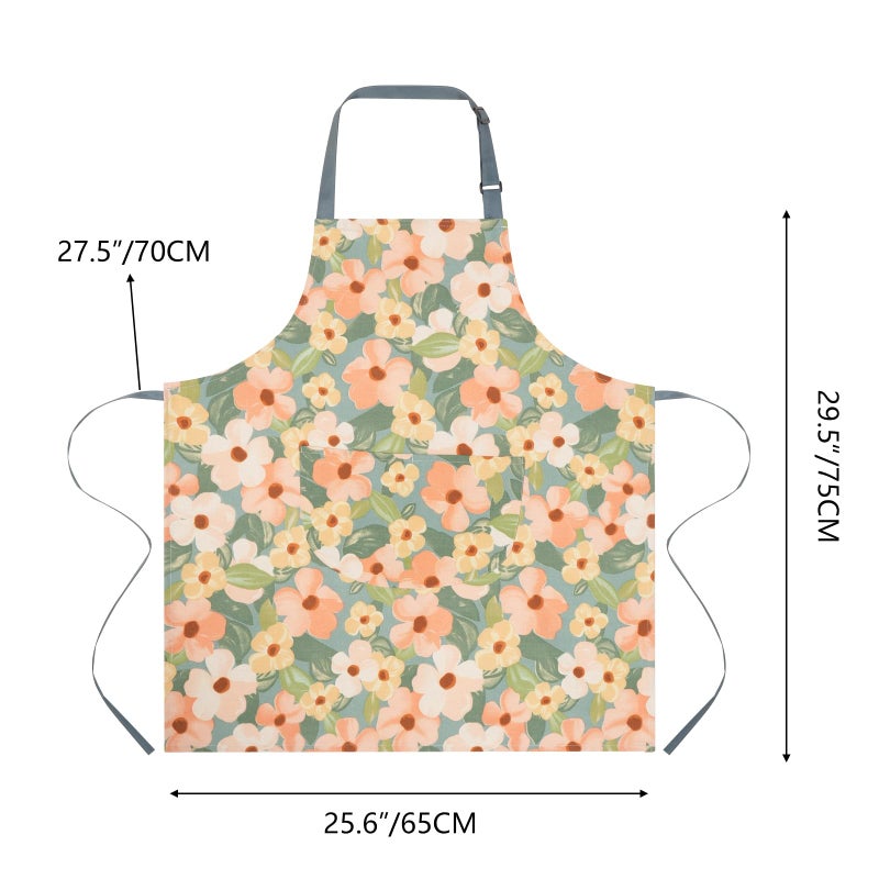 ARBINSON 2 Pack Floral Apron for Women with Pockets  Adjustable Cotton Chef Aprons for Kitchen  Cooking  BBQ & Grill (Golden/Begonia) - Image 1